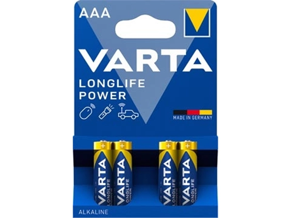 Een Varta batterij Longlife Power AAA, blister van 4 stuks koop je bij Muys Kantoor & Kado