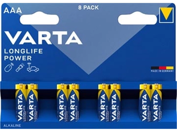 Een Varta batterij Longlife Power AAA, blister van 8 stuks koop je bij Muys Kantoor & Kado