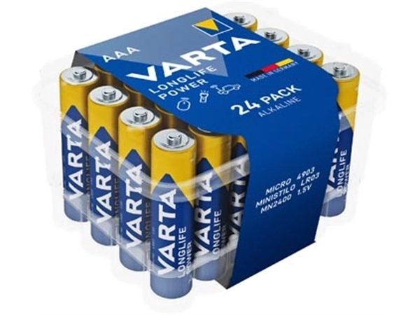 Een Varta batterij Longlife Power AAA, pak van 24 stuks koop je bij Muys Kantoor & Kado