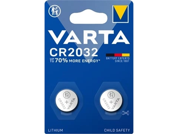 Een Varta knoopcel Lithium CR2032, blister van 2 stuks koop je bij Muys Kantoor & Kado