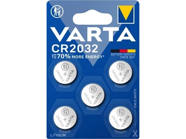 Een Varta knoopcel Lithium CR2032, blister van 5 stuks koop je bij Muys Kantoor & Kado