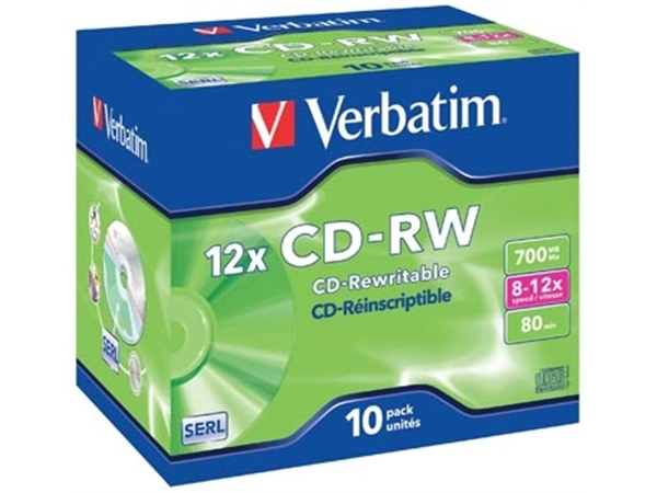 Een Verbatim CD rewritable CD-RW, doos van 10 stuks, individueel verpakt (Jewel Case) koop je bij Muys Kantoor & Kado