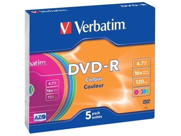 Een Verbatim DVD recordable DVD-R, doos van 5 stuks, individueel verpakt (Slim Case) koop je bij Muys Kantoor & Kado