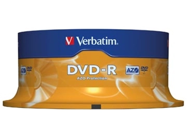 Een Verbatim DVD recordable DVD-R, spindel van 25 stuks koop je bij Muys Kantoor & Kado