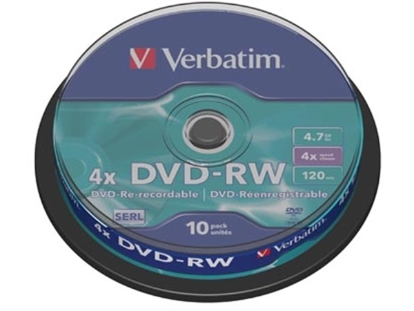 Een Verbatim DVD rewritable DVD-RW, spindel van 10 stuks koop je bij Muys Kantoor & Kado