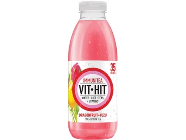 Een Vit Hit vitaminedrank Immunitea Dragon Fruit, flesje van 50 cl, pak van 12 stuks koop je bij Muys Kantoor & Kado