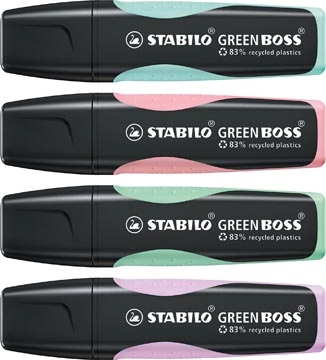 Een STABILO GREENBOSS PASTEL markeerstift, blister van 4 stuks in geassorteerde kleuren koop je bij Muys Kantoor & Kado