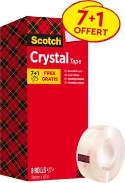 Een Scotch plakband Crysal Tape, ft 19 mm x 33m, 1 x value pack met 8 rollen waarvan 1 gratis koop je bij Muys Kantoor & Kado