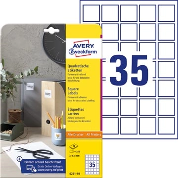 Een Avery Zweckform vierkante etiketten, 35 x 35 mm, wit, permanent klevend, 350 etiketten, 10 vellen koop je bij Muys Kantoor & Kado