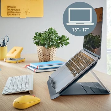 Een Leitz Ergo Cosy laptopstandaard, 80 % gerecycleerd kunststof, grijs koop je bij Muys Kantoor & Kado