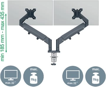 Een Leitz Ergo ruimtebesparende monitorarm, dubbel, grijs koop je bij Muys Kantoor & Kado