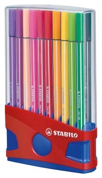 Een STABILO Pen 68 brush, ColorParade, rood-blauwe doos, 20 stuks in geassorteerde kleuren koop je bij Muys Kantoor & Kado