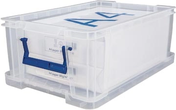 Een Bankers Box opbergdoos 10 liter, transparant met blauwe handvaten, per stuk verpakt in karton koop je bij Muys Kantoor & Kado