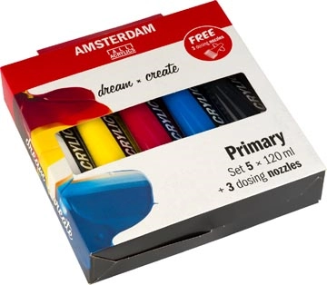 Een Amsterdam acrylverf primair 120 ml, 5 tubes + 3 tuiten koop je bij Muys Kantoor & Kado