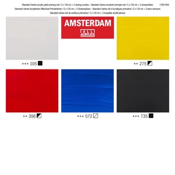 Een Amsterdam acrylverf primair 120 ml, 5 tubes + 3 tuiten koop je bij Muys Kantoor & Kado