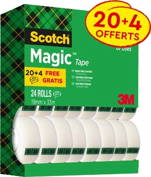 Een Scotch Magic Tape plakband ft 19 mm x 33 m, value pack met 24 rollen koop je bij Muys Kantoor & Kado