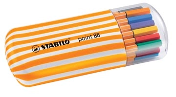 Een STABILO point 88 fineliner, Zebrui box, etui van 20 stuks in geassorteerde kleuren koop je bij Muys Kantoor & Kado