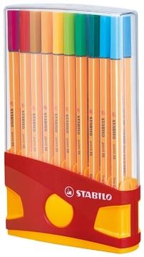 Een STABILO point 88 fineliner, Colorparade, rood-oranje doos, 20 stuks in geassorteerde kleuren koop je bij Muys Kantoor & Kado