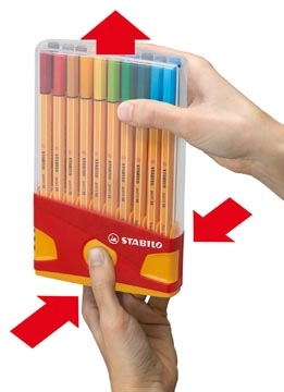 Een STABILO point 88 fineliner, Colorparade, rood-oranje doos, 20 stuks in geassorteerde kleuren koop je bij Muys Kantoor & Kado