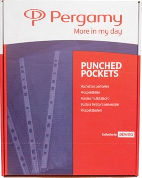 Een Pergamy geperforeerde showtas, A4, 11-gaatsperforatie, glasheldere PP van 90 micron, doos van 100 stuks koop je bij Muys Kantoor & Kado