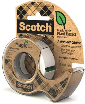 Een Plakband Magic Tape A greener choice ft 19 mm x 15 m, op dispenser van 100 % gerecycleerd plastic koop je bij Muys Kantoor & Kado