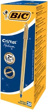 Een Bic balpen Cristal Medium, gouden lichaam, blauwe inkt, doos van 20 stuks koop je bij Muys Kantoor & Kado