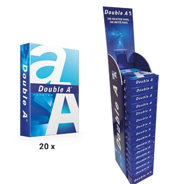 Een ACTIE DOUBLE A: 20 x papier A4, 80 g, 500 vel (ref. D1022) + GRATIS 1 x professionele presentatiedisplay koop je bij Muys Kantoor & Kado