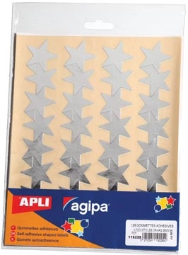 Een Agipa metallic stickers, blister met 128 stuks, goud en zilver, ster 35 mm koop je bij Muys Kantoor & Kado