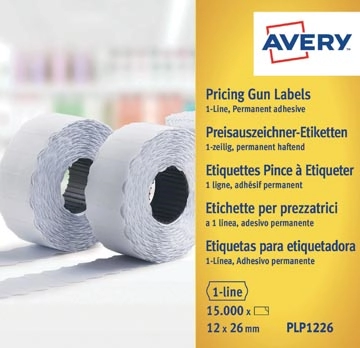 Een Avery PLP1226 etiketten voor prijstang permanent, ft 12 x 26 mm, 15 000 etiketten, wit koop je bij Muys Kantoor & Kado