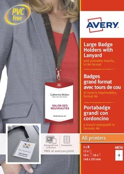 Een Avery grote badge met lanyard zwart, inclusief inserts, doos van 10 stuks koop je bij Muys Kantoor & Kado