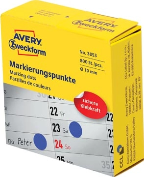 Een Avery marking dots, diameter 10 mm, rol met 800 stuks, blauw koop je bij Muys Kantoor & Kado