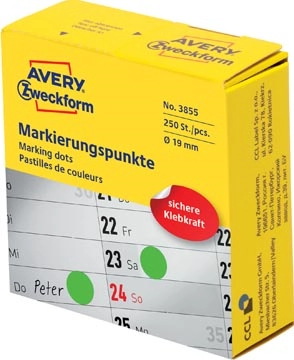 Een Avery marking dots, diameter 19 mm, rol met 250 stuks, groen koop je bij Muys Kantoor & Kado