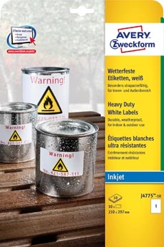 Een Avery weerbestendige etiketten ft 210 x 297 mm (b x h), 10 stuks, 1 per vel koop je bij Muys Kantoor & Kado