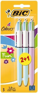 Een Bic Colours Fun 4-kleurenbalpen, medium, pastel inktkleuren, blister van 2+1 gratis koop je bij Muys Kantoor & Kado