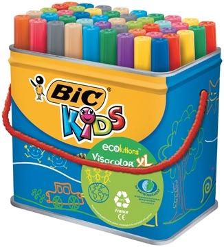 Een Bic Kids Viltstift Visacolor XL Ecolutions 48 stiften in een metalen doos koop je bij Muys Kantoor & Kado