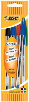 Een Bic balpen Cristal Medium blister van 5 stuks in geassorteerde kleuren: 2 x blauw, groen, rood en zwart koop je bij Muys Kantoor & Kado