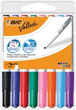 Een Bic whiteboardmarker Velleda 1741, in geassorteerde kleuren, etui van 8 stuks koop je bij Muys Kantoor & Kado