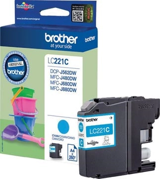 Een Brother inktcartridge, 260 pagina's, OEM LC-221CBP, cyaan koop je bij Muys Kantoor & Kado