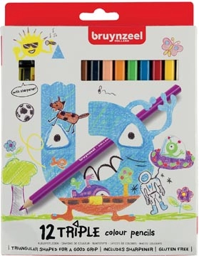 Een Bruynzeel Kids kleurpotloden Triple, blister van 12 geassorteerde kleuren koop je bij Muys Kantoor & Kado