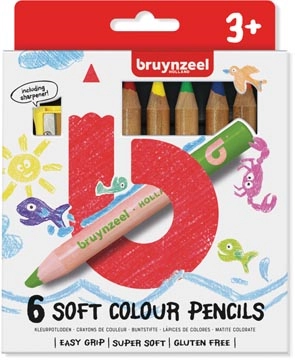 Een Bruynzeel Kids zachte kleurpotloden, set van 6 stuks in geassorteerde kleuren koop je bij Muys Kantoor & Kado