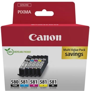 Een Canon inktcartridge 1 x PGI-580PGBK zwart + 1 x CLI-581, 200 - 1.660 pagina's, OEM 2078C008, 4 kleuren koop je bij Muys Kantoor & Kado