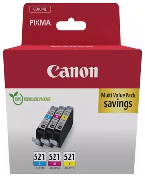 Een Canon inktcartridge CLI-521, 446 pagina's, OEM 2934B016, 3 kleuren koop je bij Muys Kantoor & Kado