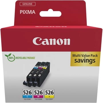 Een Canon inktcartridge CLI-526, 3 x 9 ml, OEM 4540B019, 3 kleuren koop je bij Muys Kantoor & Kado