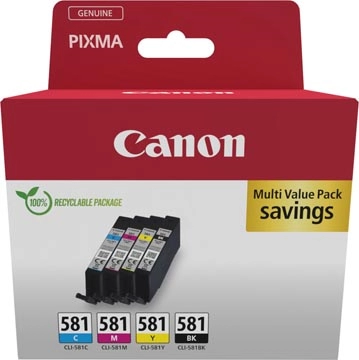 Een Canon inktcartridge CLI-581, 200 - 250 pagina's, OEM 2103C006, 4 kleuren koop je bij Muys Kantoor & Kado