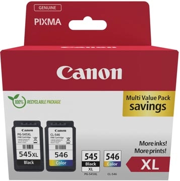 Een Canon photo value pack 1 x PG-545XL + 1 x CL-546XL, 300 - 400 pagina's, OEM 8286B012, 4 kleuren koop je bij Muys Kantoor & Kado