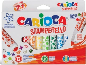 Een Carioca stempelstift Stamperello, 12 stiften (= 12 kleuren en 12 stempelmotieven) koop je bij Muys Kantoor & Kado