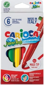 Een Carioca viltstift Jumbo Superwashable 6 stiften in een kartonnen etui koop je bij Muys Kantoor & Kado