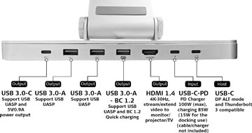 Een Desq laptopstandaard en USB-C dock, voor laptops tot 15,6 inch, zilver koop je bij Muys Kantoor & Kado