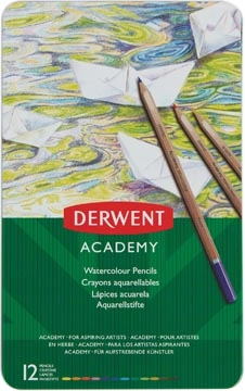 Een Derwent aquarelpotlood Academy , blik van 12 stuks in geassorteerde kleuren koop je bij Muys Kantoor & Kado