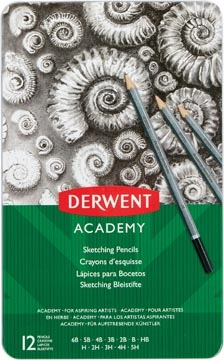 Een Derwent grafietpotlood Academy, blik van 12 stuks: 6B-5B-4B-3B-2B-B-HB-H-2H-3H-4H-5H koop je bij Muys Kantoor & Kado